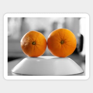 Oranges with a black and white background set on the plate Sticker